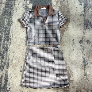 Cute plaid matching top + skirt w/ a small slit on the left side (: